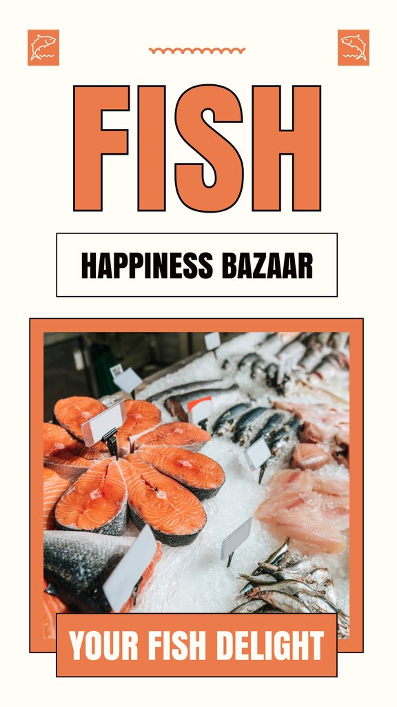 Modèle de visuel Ad of Fish Market with Salmon on Table - Instagram Story