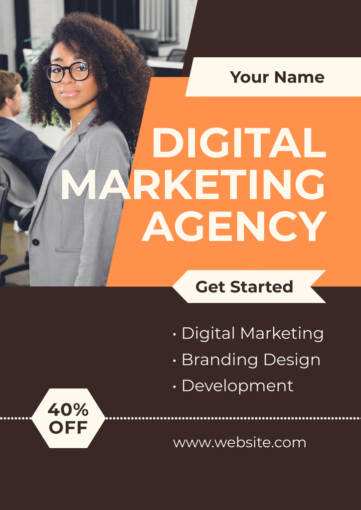 African American Woman Offers Marketing Agency Services Poster Modelo de Design