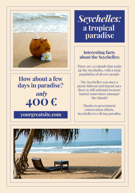 Tropical Oceanside Destinations And Tours Offer In Yellow Poster 28x40in Design Template