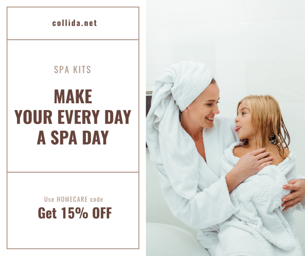 Spa kits Offer with Mother and Daughter in bathrobes Facebookデザインテンプレート