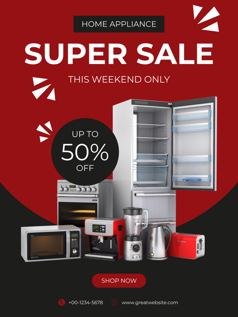 Home Electronics and Appliances Super Sale on Red Poster US Design Template