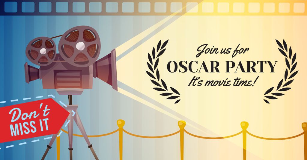Ontwerpsjabloon van Facebook AD van Oscar Party announcement with Film Projector