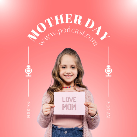 Mother day podcast cover with smiling little girl Podcast Cover Tasarım Şablonu