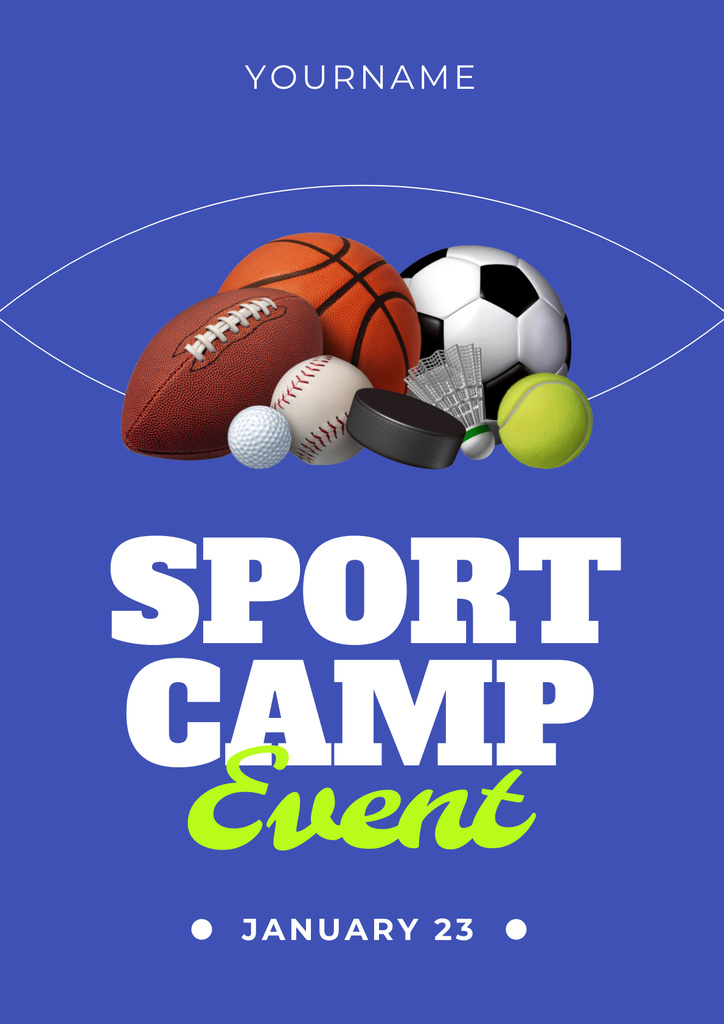Sport Camp Ad with Set of Sports Equipment Poster – шаблон для дизайну