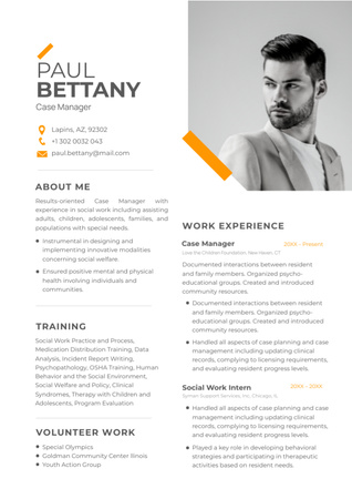 Case Manager Work Experience Resume Design Template