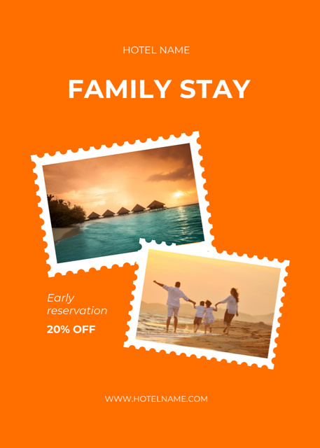 Designvorlage Hotel Ad with Family Photo on Vacation für Postcard 5x7in Vertical