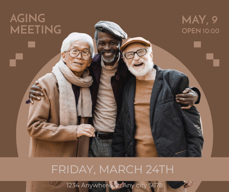 Friends Hugging And Aging Meeting Announcement Facebook tervezősablon