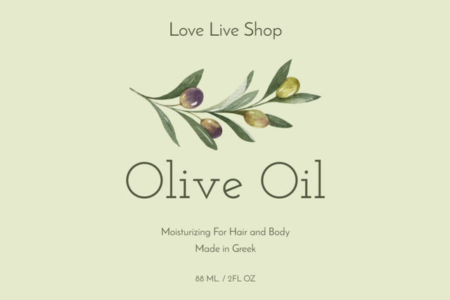 Natural Olive Oil With Moisturizing Effect Label tervezősablon