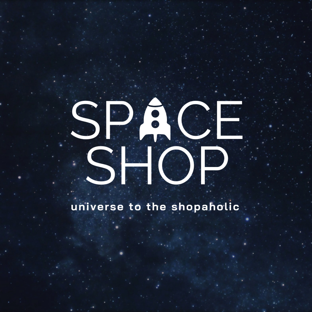 Space Shop Ad with Night Sky Logo 1080x1080px Tasarım Şablonu