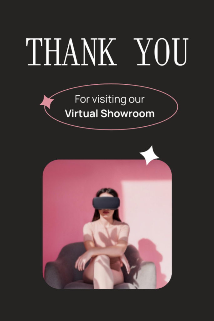 Woman in VR Glasses Visiting Virtual Showroom Postcard 4x6in Vertical Design Template