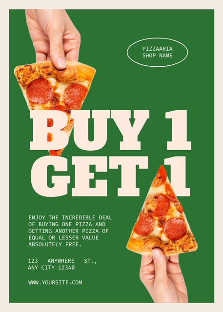 Promotional Offer for Pizza on Green Flayer Tasarım Şablonu