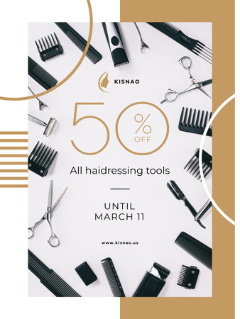 Platilla de diseño Hairdressing Tools Sale Announcement Poster US