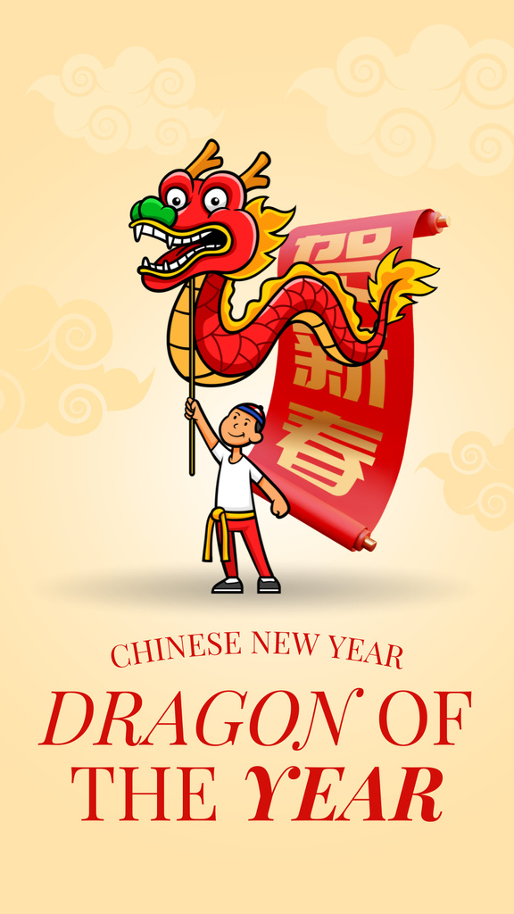 Chinese New Year Greetings with Dragon Instagram Story Šablona návrhu