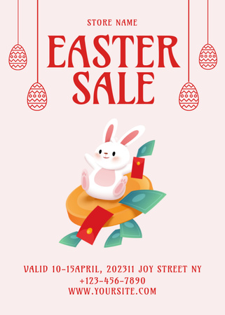 Húsvéti kiárusítási hirdetmény húsvéti tojással és nyuszival Flayer tervezősablon