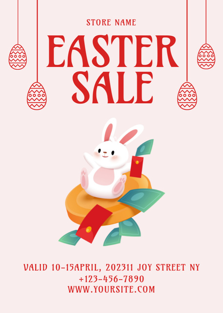 Ontwerpsjabloon van Flayer van Easter Sale Announcement with Easter Eggs and Bunny
