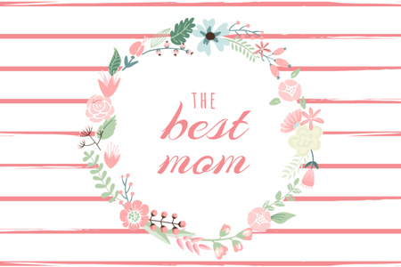 Plantilla de diseño de Mother's Day Greeting With Pink Flowers Wreath Postcard 4x6in 