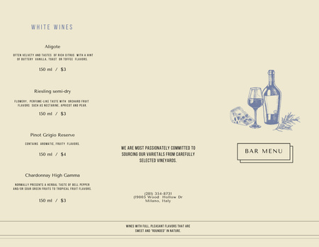 Wine Menu Announcement on White Menu 11x8.5in Tri-Fold Design Template