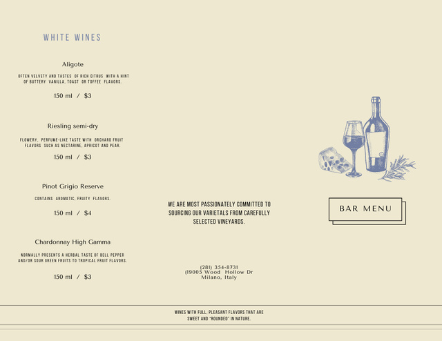 Wine Menu Announcement with Sketch on White Menu 11x8.5in Tri-Foldデザインテンプレート