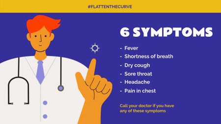 Designvorlage #FlattenTheCurve Coronavirus-Symptome mit ärztlichem Rat für Full HD video