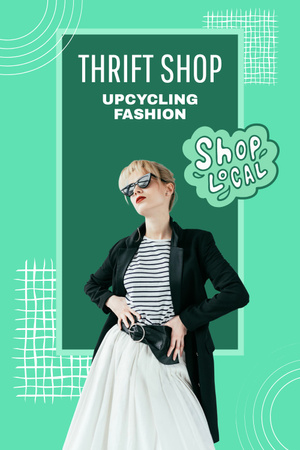Designvorlage Woman for upcycling fashion thrift shop für Pinterest