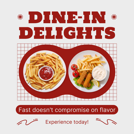 Fast Casual Restaurant Offer with French Fries and Sauce Instagram AD Design Template