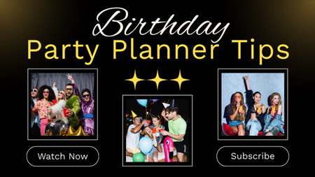 Collage with Fun Photos from Birthday Party Youtube Thumbnail Design Template