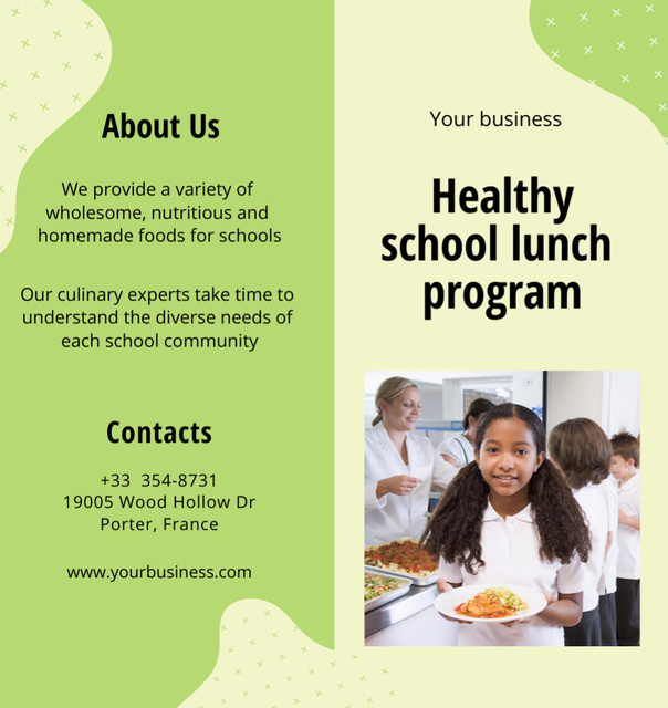 Affordable School Lunch Promotion with Pupils in Canteen Brochure Din Large Bi-foldデザインテンプレート