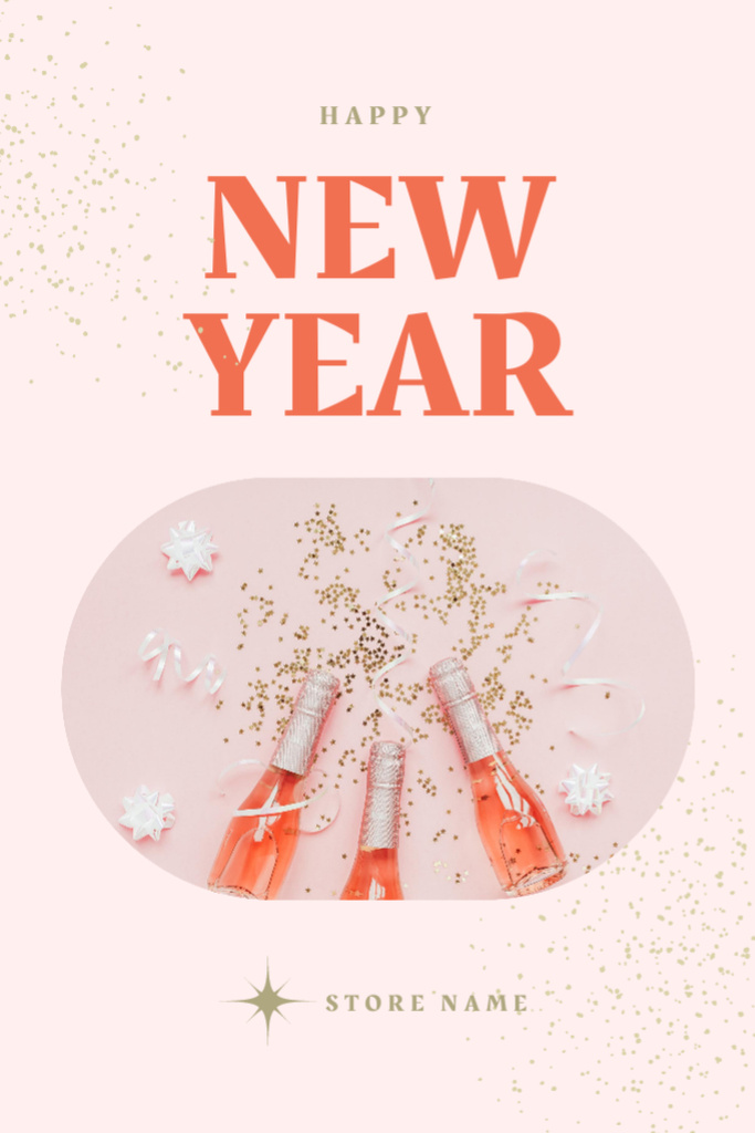 Festive New Year Greeting with Champagne And Confetti Postcard 4x6in Vertical – шаблон для дизайну