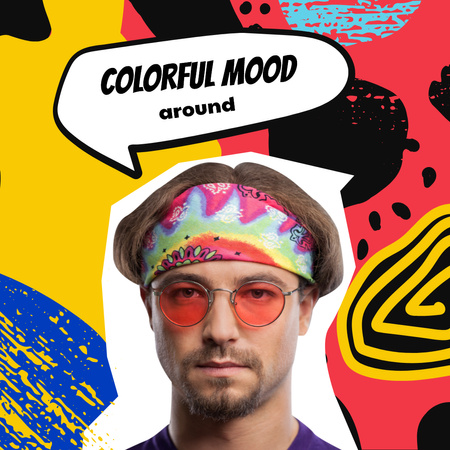 Plantilla de diseño de inspiración de humor con hombre con estilo en gafas de sol rojas Instagram 