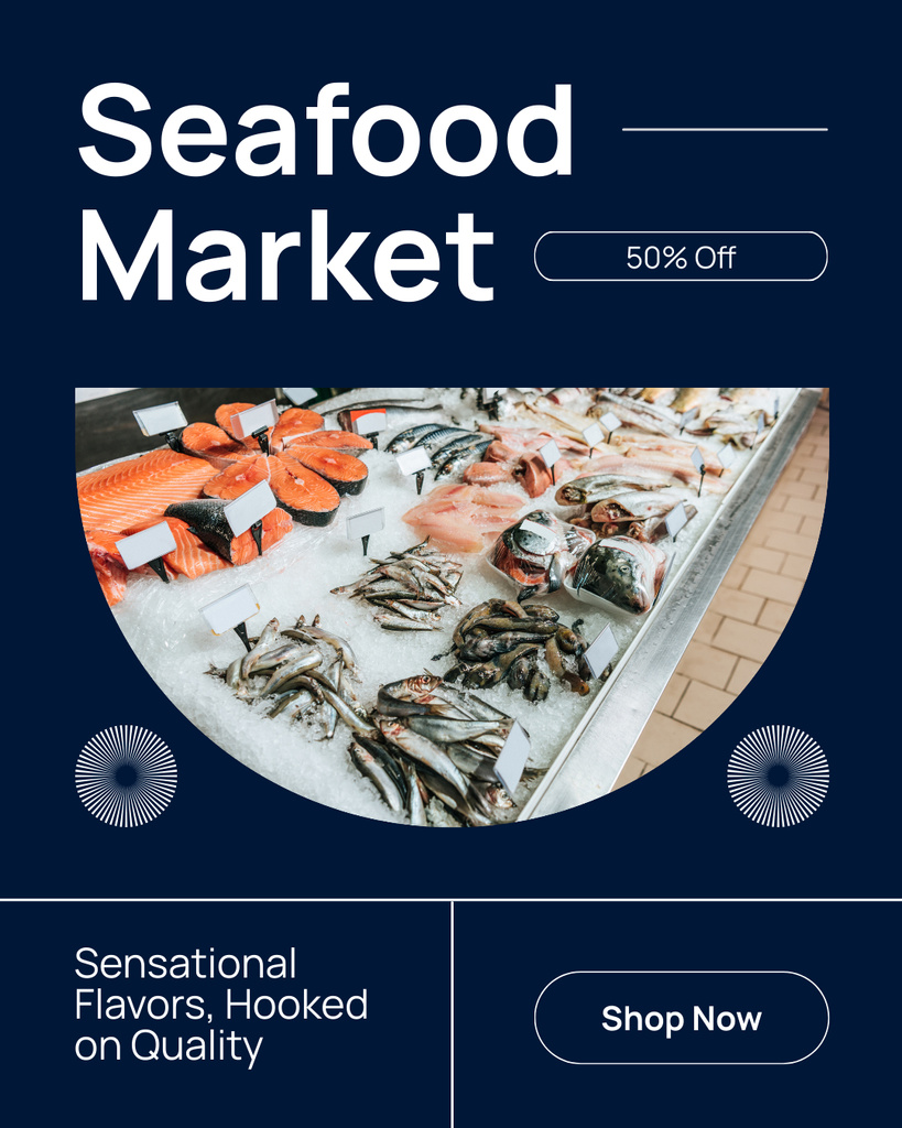 Fresh Fish and Seafood on Market Instagram Post Vertical Design Template