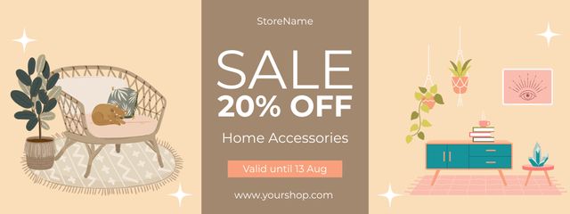 Cute Beige Illustration on Home Accessories Sale Coupon Design Template