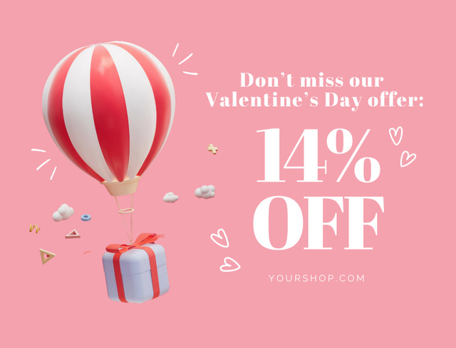 Modèle de visuel Valentine’s Day Discount Announcement with Hot Air Balloon - Postcard 4.2x5.5in