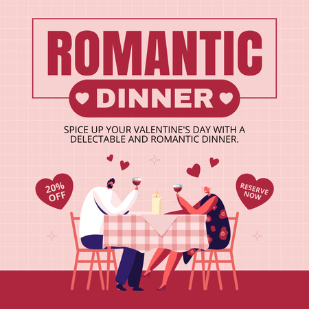 Ontwerpsjabloon van Instagram AD van Uitstekend diner tegen een gereduceerde prijs vanwege Valentijnsdag