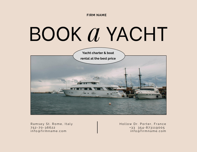 Ontwerpsjabloon van Flyer 8.5x11in Horizontal van Yacht Charter and Boat Rent Ad