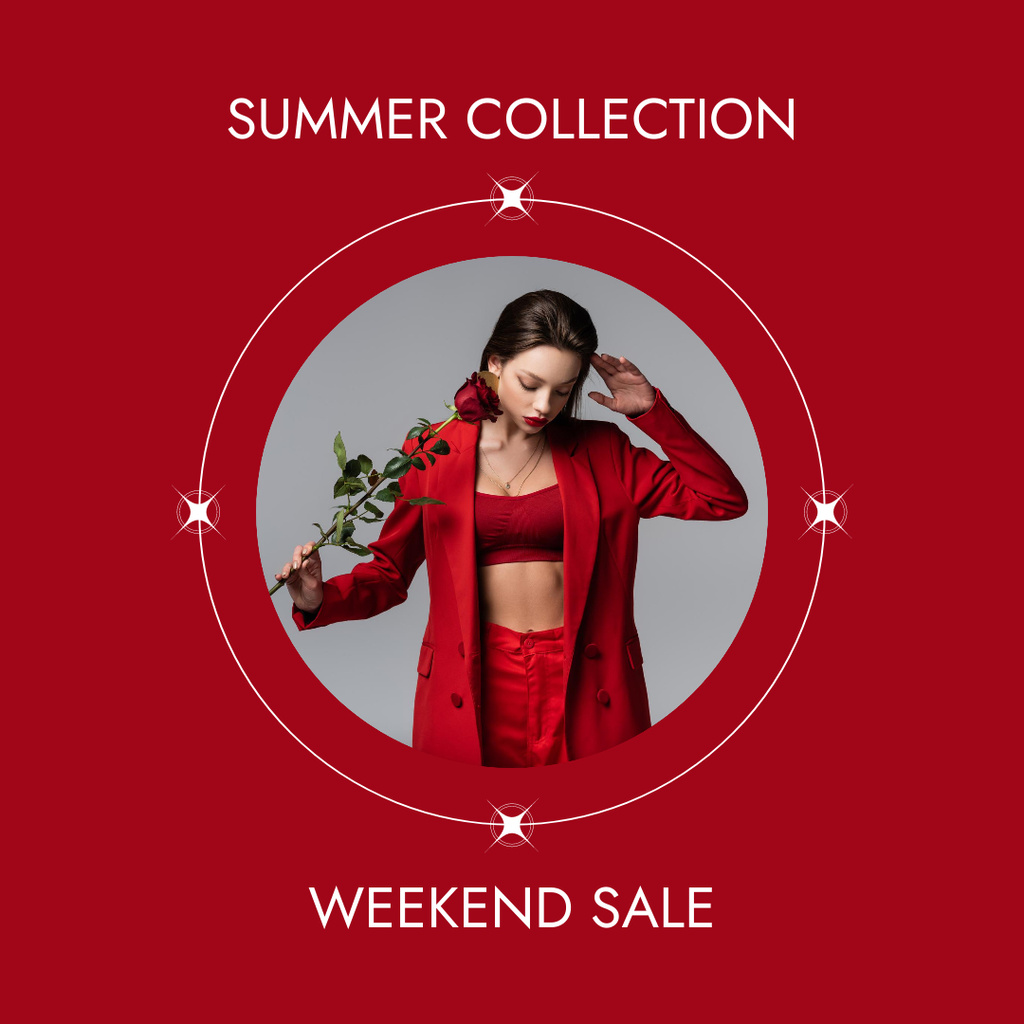 Summer Collection Ad with Woman in Red Instagramデザインテンプレート