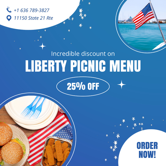 Plantilla de diseño de American Independence Day Menu Discount Offer Animated Post 