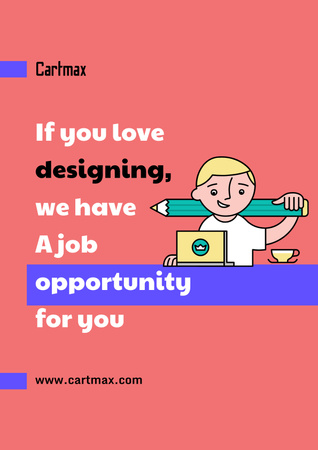 Vacancy Ad with Illustration of Designer with Pencil Poster Design Template
