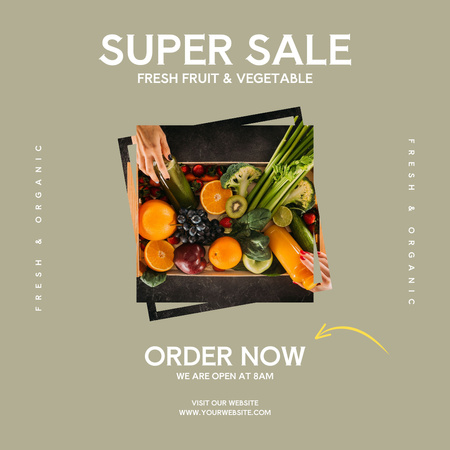 Предложение по продаже органических фруктов и овощей в коробках Instagram – шаблон для дизайна