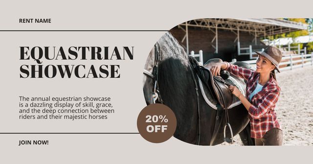 Young Woman Preparing Horse for Showcase Facebook AD – шаблон для дизайна