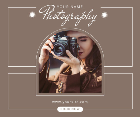 Young Professional Photographer Taking Photo Facebook Design Template
