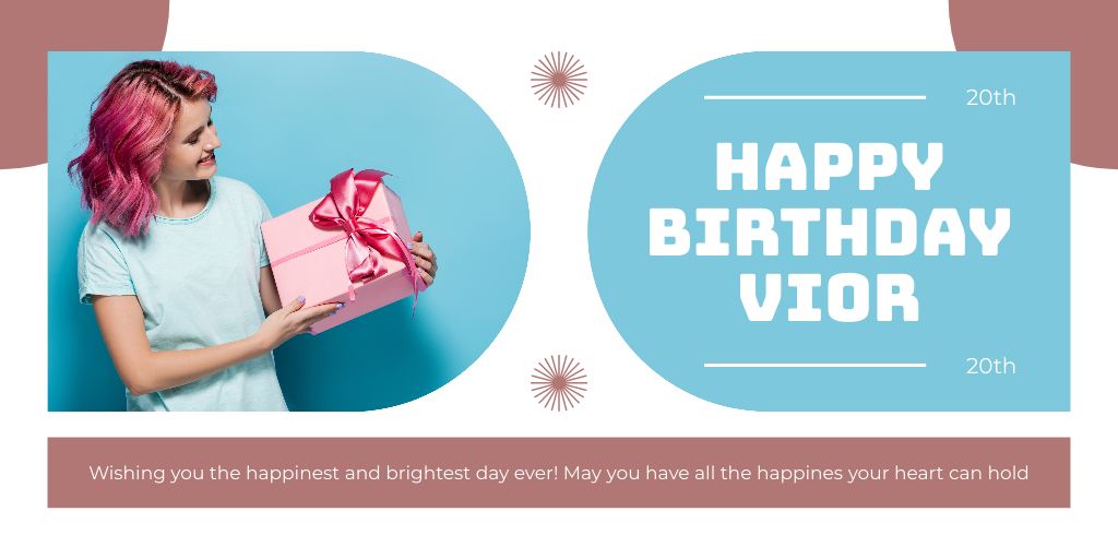 Happy Birthday Woman with Pink Gift Box Twitter Design Template