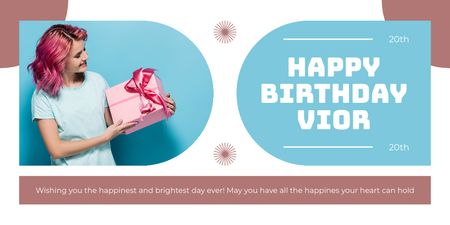 Ontwerpsjabloon van Twitter van Gelukkige verjaardag vrouw met roze geschenkdoos