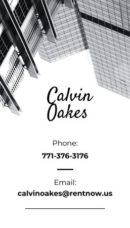 Real Estate Coordinator Ad with Glass Skyscrapers Business Card US Vertical Design Template