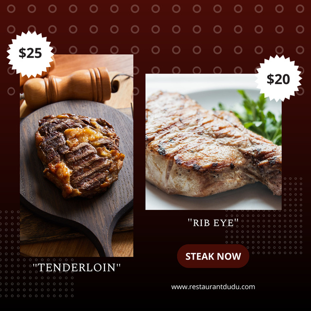 Steak Offer with Tenderloin and Rib Eye Instagram Tasarım Şablonu