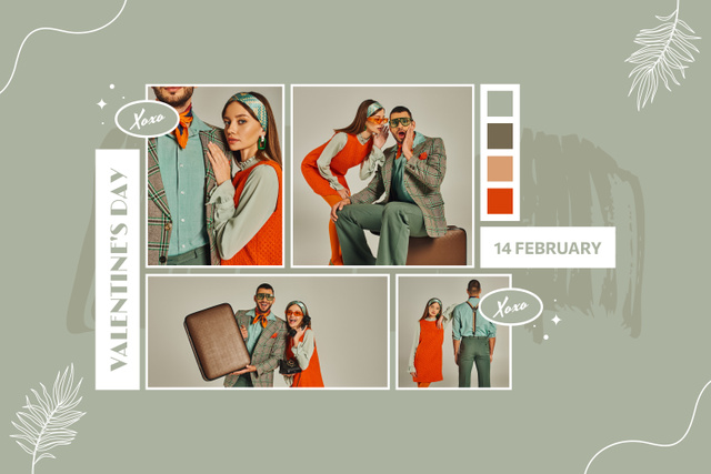 Happy Couple In Sunglasses And Valentine's Day Celebration Mood Board Design Template