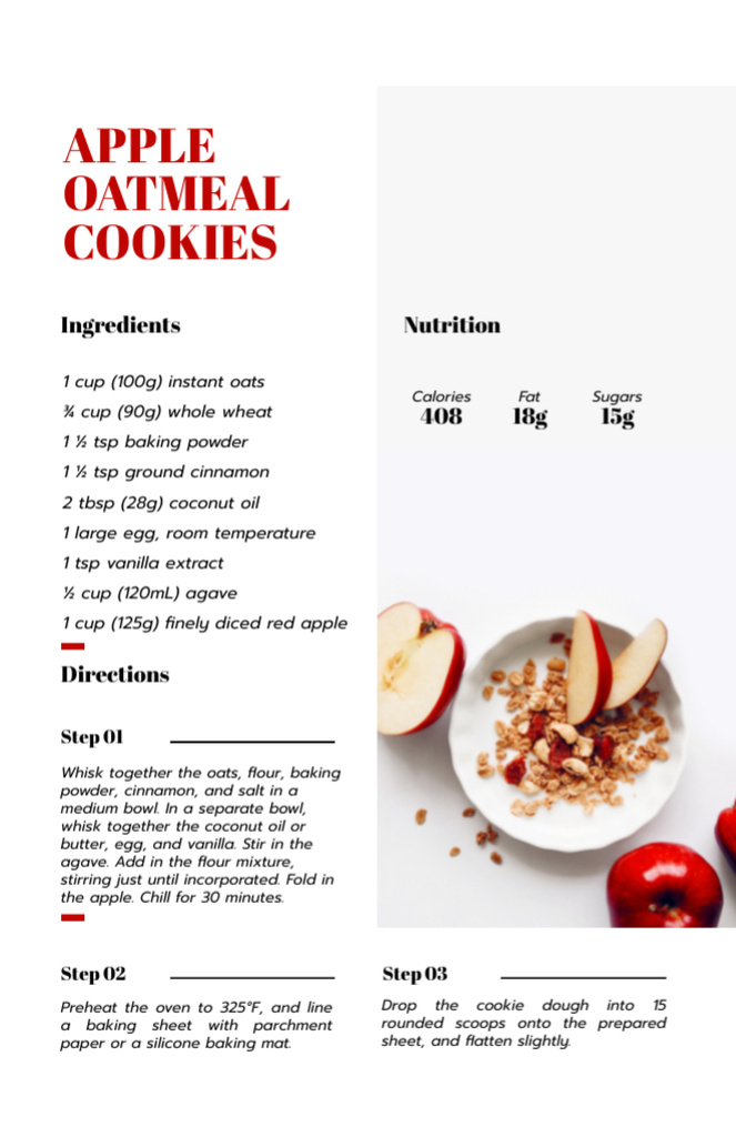 Apple Oatmeal Cookies Recipe Recipe Cardデザインテンプレート