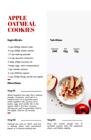 Apple Oatmeal Cookies Recipe Recipe Card Design Template