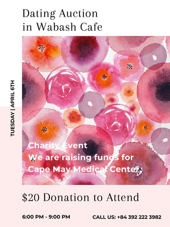 Dating Auction announcement on pink watercolor Flowers Poster US Modelo de Design