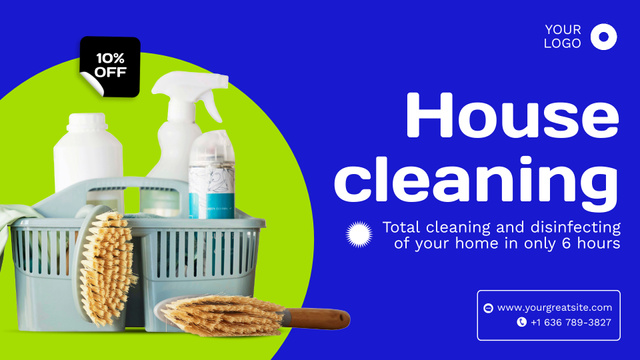 House Cleaning Service With Discount And Brushes Full HD video Design Template