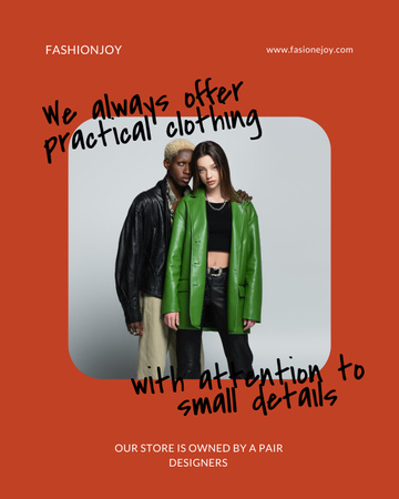 Platilla de diseño Fashion Ad with Stylish Multiracial Couple Poster 16x20in
